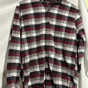 Hollister Maroon and Black Plaid Shirt